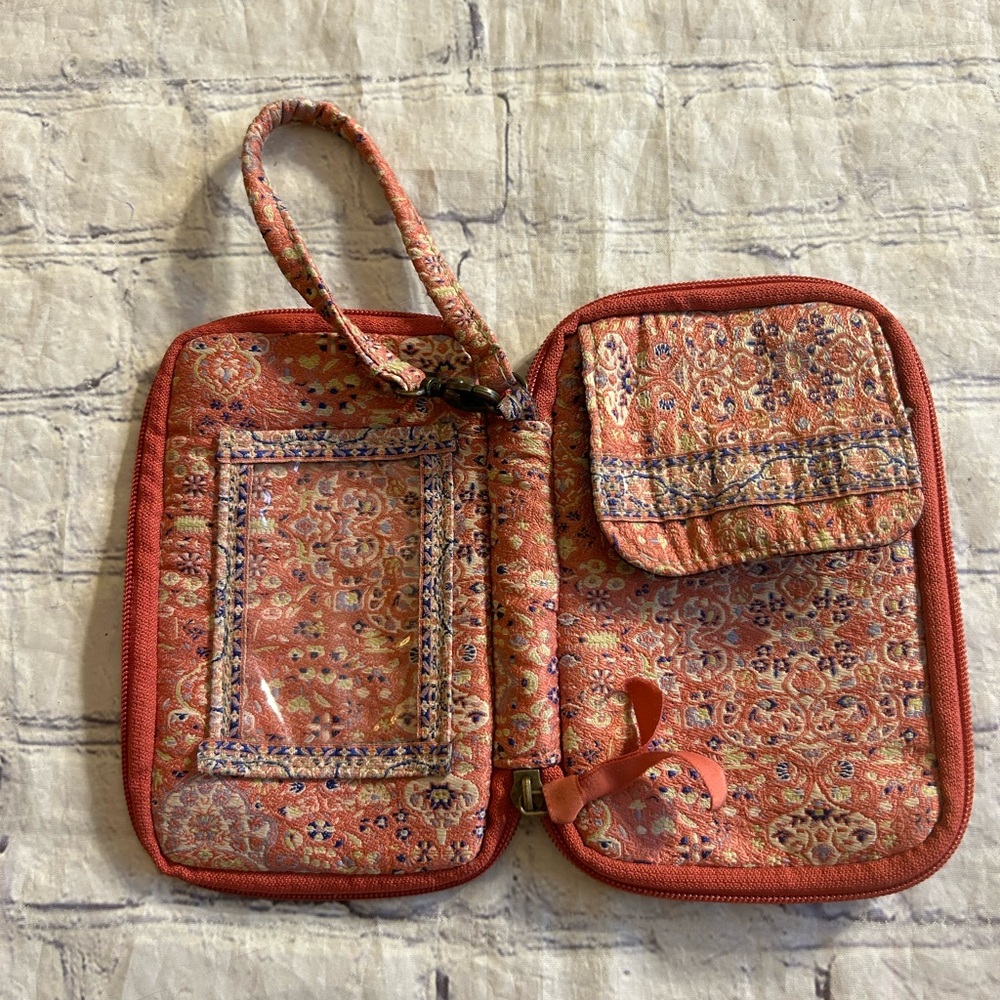 DERIN BOHO SALMON MULTI COLORED ZIP AROUND WRISTLET WALLET TURKEY MADE